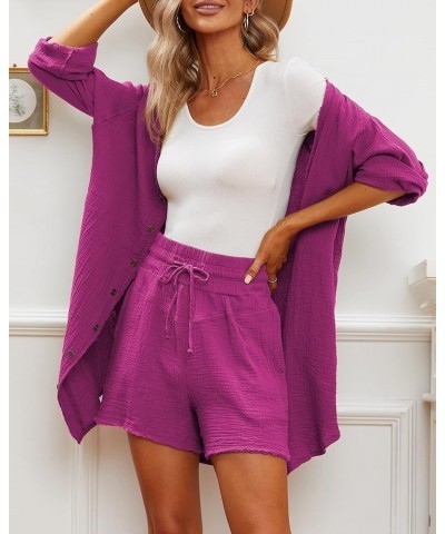 Women's Summer Casual High Waisted Comfy Lounge Beach Linen Cotton Shorts with Pockets Rose $11.52 Shorts