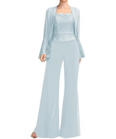 3 Pieces Mother of The Bride Pant Suits Outfit Ladies Evening Pantsuits Grandmother Wedding Guest Groom Formal Dresses Ice Bl...