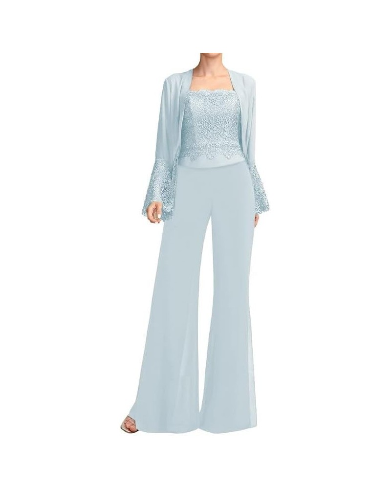 3 Pieces Mother of The Bride Pant Suits Outfit Ladies Evening Pantsuits Grandmother Wedding Guest Groom Formal Dresses Ice Bl...