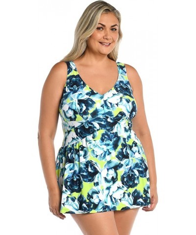 Women's V-Neck Swim Dress One Piece Swimsuit Multi//Electric Rose $32.23 Swimsuits