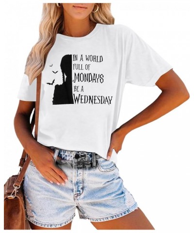 Wednesday Shirt Women Funny Halloween Shirts Wednesday Moive Family Shirt Girl Goth Top Tee Tops White $11.19 Others