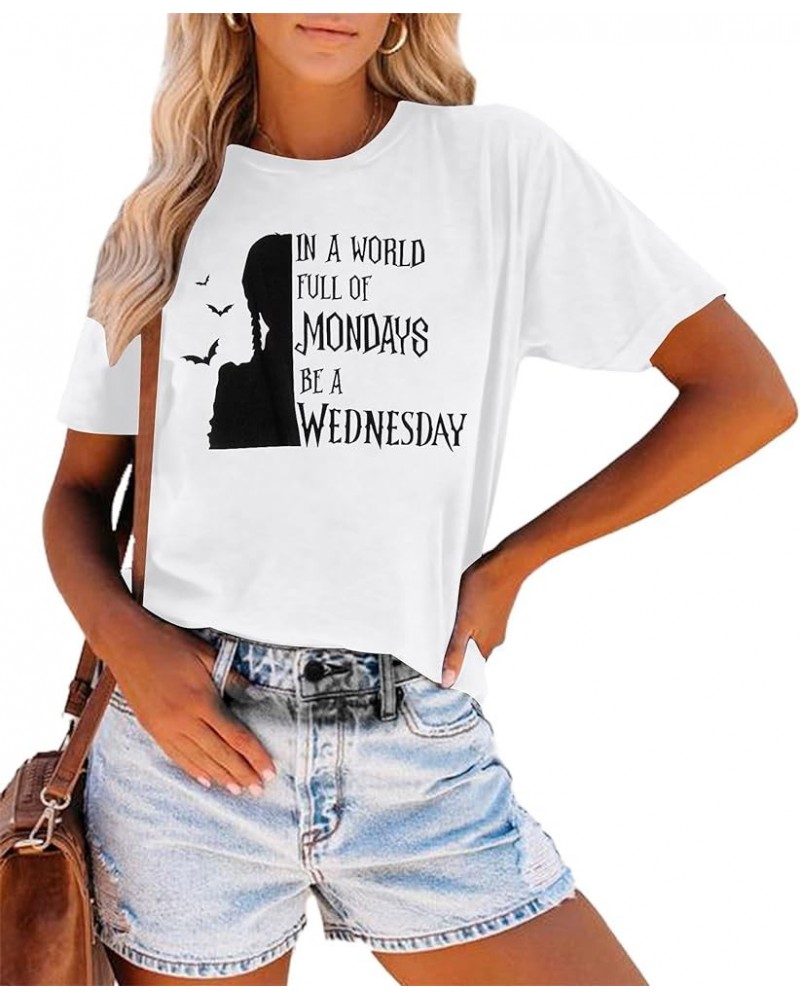 Wednesday Shirt Women Funny Halloween Shirts Wednesday Moive Family Shirt Girl Goth Top Tee Tops White $11.19 Others