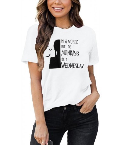 Wednesday Shirt Women Funny Halloween Shirts Wednesday Moive Family Shirt Girl Goth Top Tee Tops White $11.19 Others