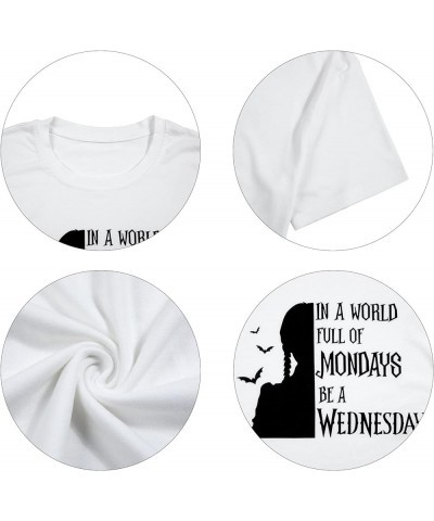 Wednesday Shirt Women Funny Halloween Shirts Wednesday Moive Family Shirt Girl Goth Top Tee Tops White $11.19 Others