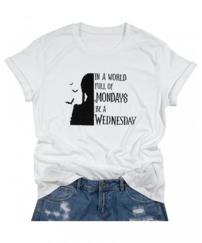 Wednesday Shirt Women Funny Halloween Shirts Wednesday Moive Family Shirt Girl Goth Top Tee Tops White $11.19 Others