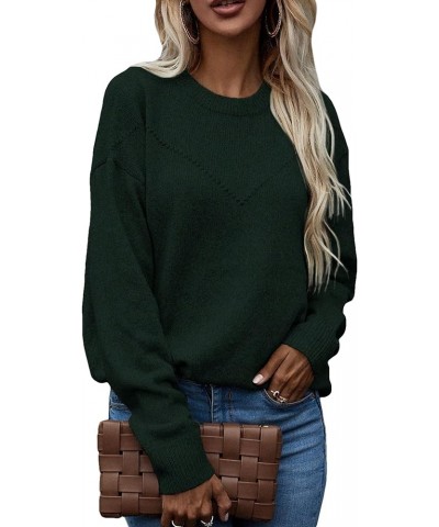 Women's Casual Long Sleeve Crewneck Drop Shoulder Pullover Top Sweater Pure Dark Green $19.50 Sweaters