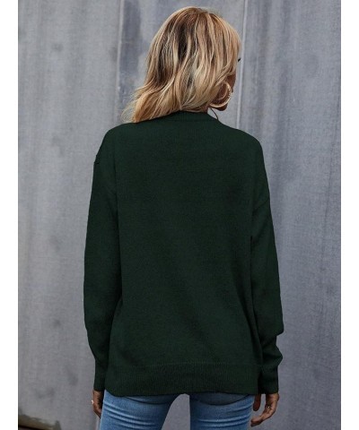 Women's Casual Long Sleeve Crewneck Drop Shoulder Pullover Top Sweater Pure Dark Green $19.50 Sweaters