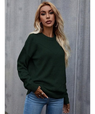 Women's Casual Long Sleeve Crewneck Drop Shoulder Pullover Top Sweater Pure Dark Green $19.50 Sweaters