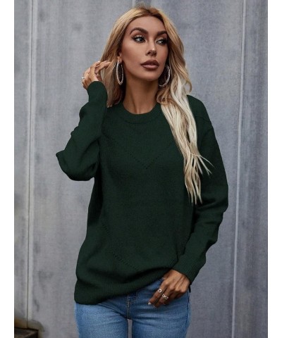 Women's Casual Long Sleeve Crewneck Drop Shoulder Pullover Top Sweater Pure Dark Green $19.50 Sweaters