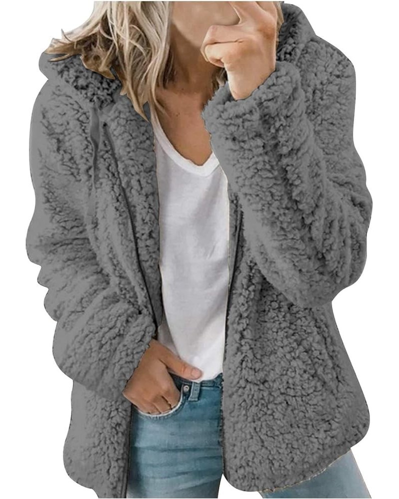 Women Winter Thick Jacket Fuzzy Faux Shearling Wool Warm Lapel Zipper Coat Parka R3-dark Gray $16.63 Coats