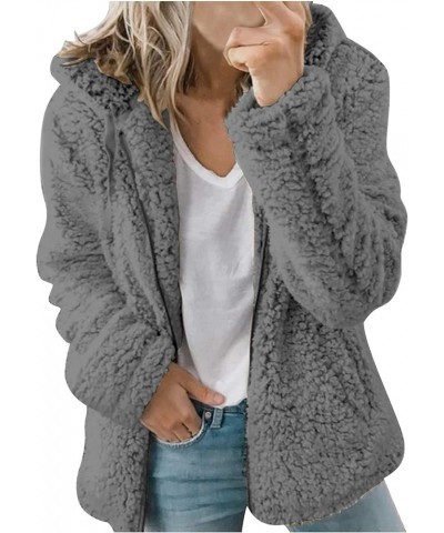 Women Winter Thick Jacket Fuzzy Faux Shearling Wool Warm Lapel Zipper Coat Parka R3-dark Gray $16.63 Coats