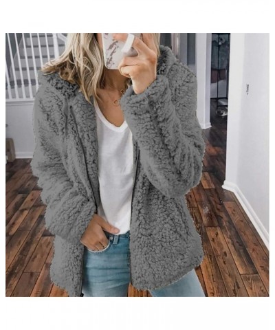 Women Winter Thick Jacket Fuzzy Faux Shearling Wool Warm Lapel Zipper Coat Parka R3-dark Gray $16.63 Coats