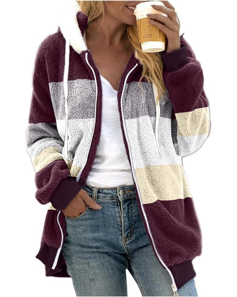 Casual Fleece Jacket Women Zip Hooded Sweater With Pockets Open Front Plus Size Winter Warm Outwears 5-dark Purple $6.95 Jackets