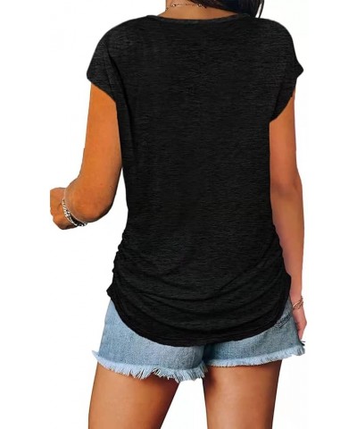 Womens Zipper T-Shirt Casual V Neck Long Sleeve Tops Solid Color Loose Fit Tee Short Sleeve Black $12.41 T-Shirts