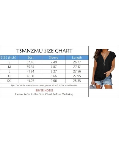 Womens Zipper T-Shirt Casual V Neck Long Sleeve Tops Solid Color Loose Fit Tee Short Sleeve Black $12.41 T-Shirts