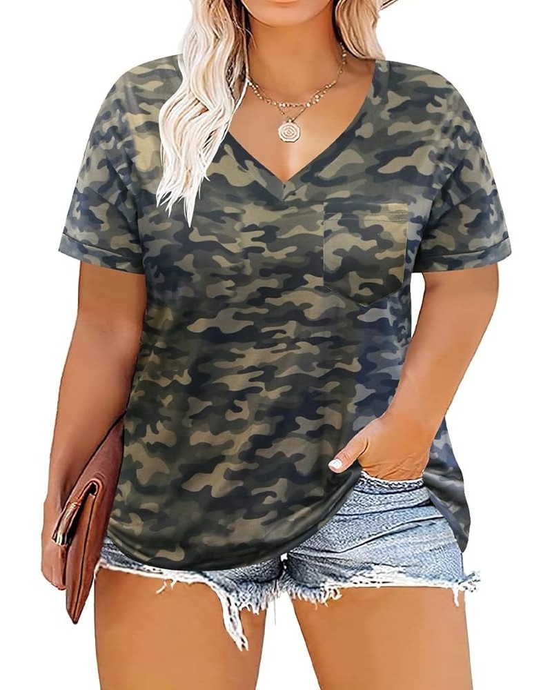 Plus Size T Shirt for Women Short Sleeve Loose Casual Blouse Soft Tops Tie Dye Print Soild Color Shirts XL-5XL 14-28 1_camo P...