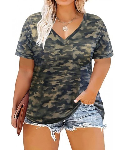 Plus Size T Shirt for Women Short Sleeve Loose Casual Blouse Soft Tops Tie Dye Print Soild Color Shirts XL-5XL 14-28 1_camo P...