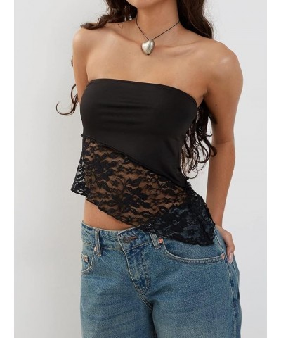 Women Strapless Tube Top Cute Fairy Top Sleeveless Ruffle Hem Vintage Y2k Going Out Top F Black $11.19 Tanks