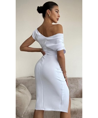 Women's Elegant Off Shoulder Split Hem Bodycon Ruched Midi Club Party Dress White $19.97 Dresses