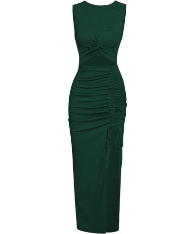 Women's Crew Neck Cut Out Twist Ribbed Knit Sleeveless Split Hem Bodycon Long Dress Green $16.38 Dresses