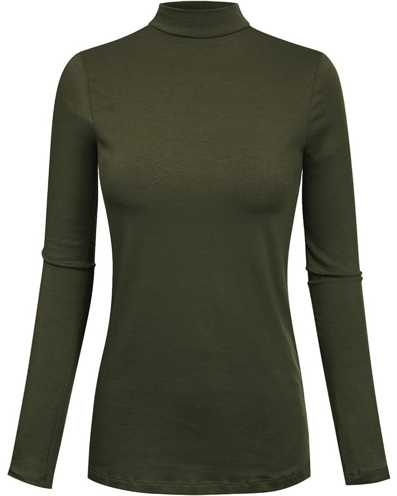 Women's Mock Neck Lighweight Long Sleeve Turtleneck Slim Fit Top B Dark Olive $9.68 Sweaters