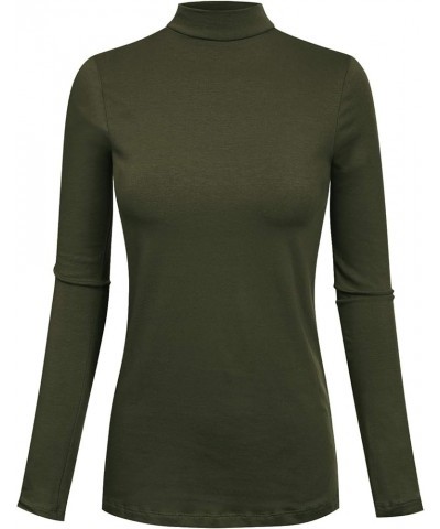 Women's Mock Neck Lighweight Long Sleeve Turtleneck Slim Fit Top B Dark Olive $9.68 Sweaters