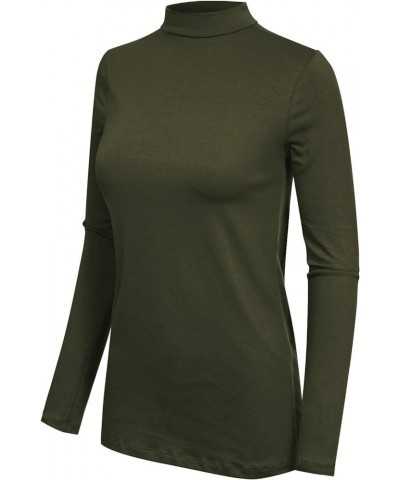 Women's Mock Neck Lighweight Long Sleeve Turtleneck Slim Fit Top B Dark Olive $9.68 Sweaters