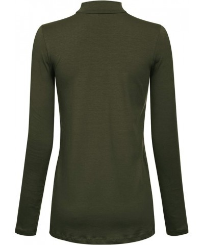 Women's Mock Neck Lighweight Long Sleeve Turtleneck Slim Fit Top B Dark Olive $9.68 Sweaters