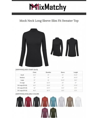 Women's Mock Neck Lighweight Long Sleeve Turtleneck Slim Fit Top B Dark Olive $9.68 Sweaters