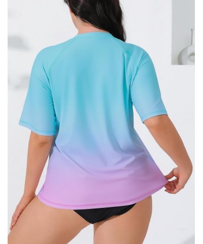 Women Plus Size Rash Guard Swimwear UPF 50+ Loose Fit Bathing Shirt Ombre Turquoise Pink $14.70 Swimsuits