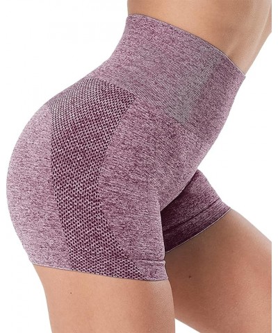 Seamless Workout Shorts Women,High Waist Spandex Gym Shorts,Tummy Control Yoga Shorts Heart Mesh-burgundy $7.79 Activewear