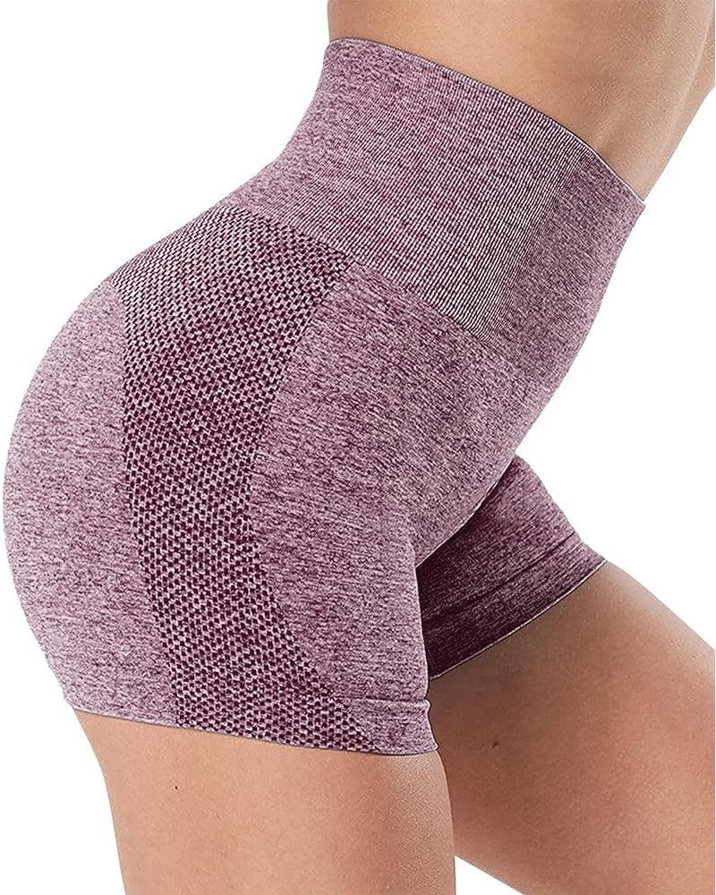 Seamless Workout Shorts Women,High Waist Spandex Gym Shorts,Tummy Control Yoga Shorts Heart Mesh-burgundy $7.79 Activewear