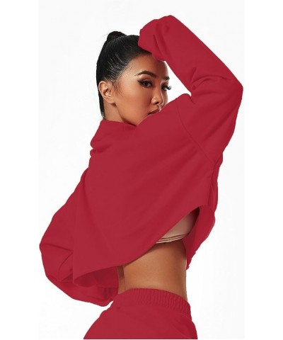 Womens Cropped Sweatshirt Long Sleeve Half Zip Loose Workout Crop Athletic Jacket Wine Red $13.74 Jackets