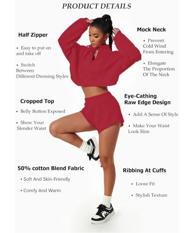 Womens Cropped Sweatshirt Long Sleeve Half Zip Loose Workout Crop Athletic Jacket Wine Red $13.74 Jackets