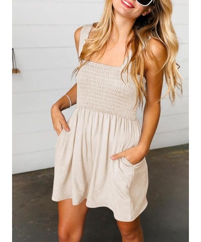 Summer Sleeveless Shorts Rompers Casual Beach Tank Top Jumpsuit with Pockets Apricot $15.90 Jumpsuits