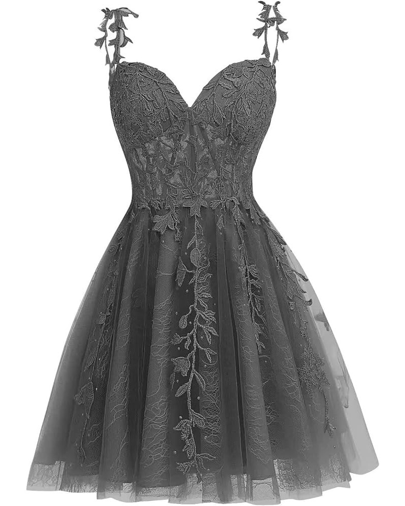 Tulle Lace Appliques Homecoming Dresses Spaghetti Straps Short Backless Formal Evening Party Gowns Grey $31.90 Dresses