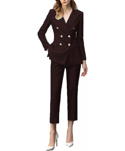 2 Piece Women's Peaked Lapel Classic Fit Outfit Double Breasted Formal Business Blazer Pant Suits Chocolate $32.66 Suits