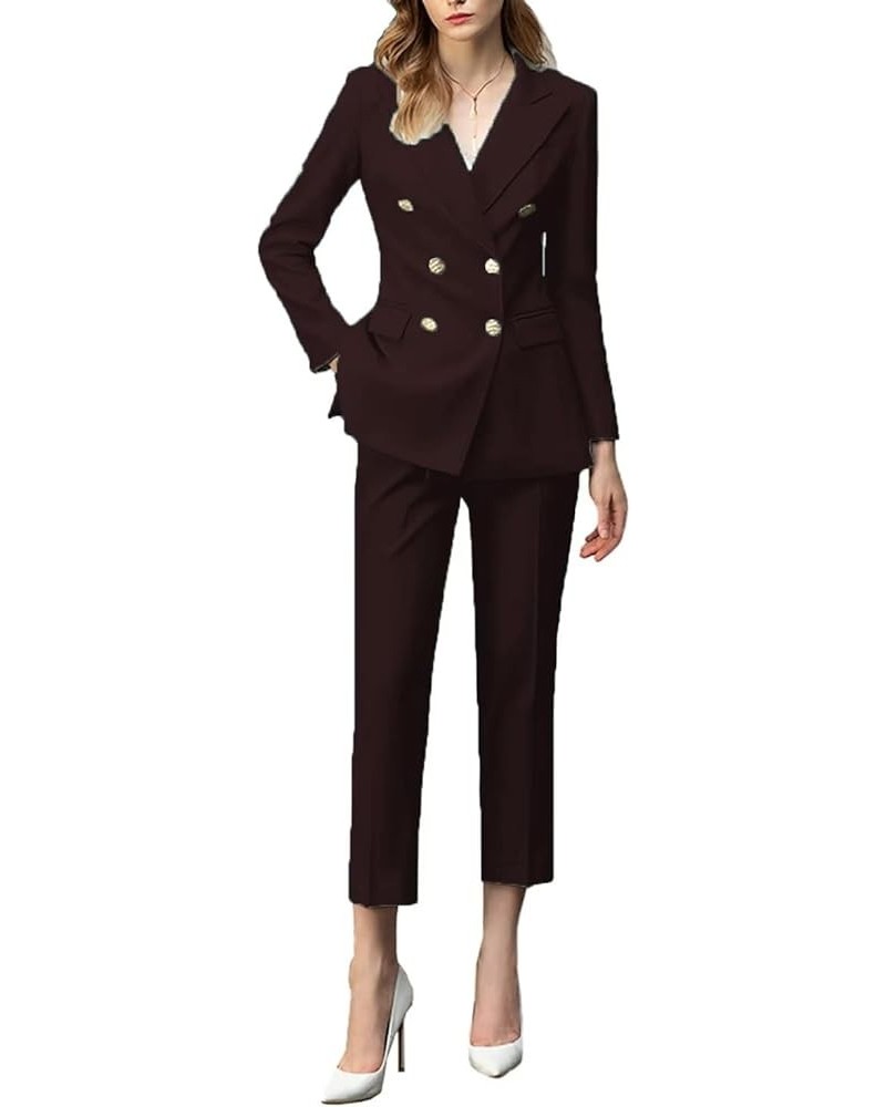 2 Piece Women's Peaked Lapel Classic Fit Outfit Double Breasted Formal Business Blazer Pant Suits Chocolate $32.66 Suits