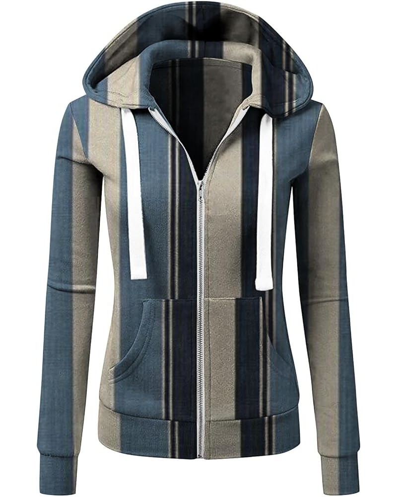 Womens Striped Color Block Hoodies Long Sleeve Hooded Sweatshirts Zip Up Jacket Pullover Top with Pockets Plus Size D-black $...