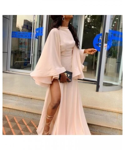 Women Elegant Sexy Mesh Floor-Length Split Plain Flare Sleeve Chiffon Long Sleeve Evening Party Maxi Dress Pink $17.81 Dresses