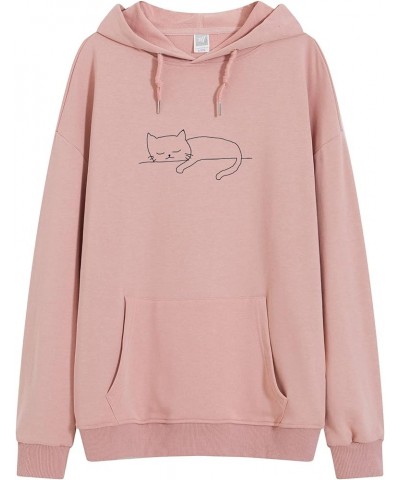 Y2K Cute Cat Sweatshirt for Girls Oversized Pullover Trendy Simple Line Art Graphic Hoodie for Women Comfy Sweaters Pink $11....