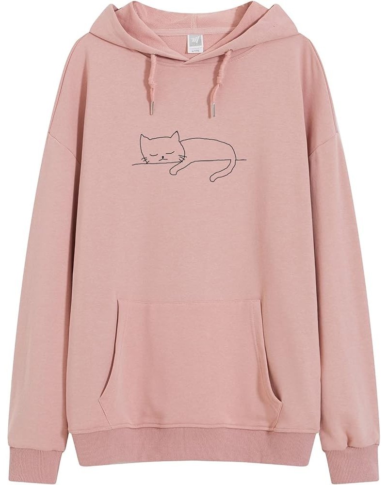 Y2K Cute Cat Sweatshirt for Girls Oversized Pullover Trendy Simple Line Art Graphic Hoodie for Women Comfy Sweaters Pink $11....