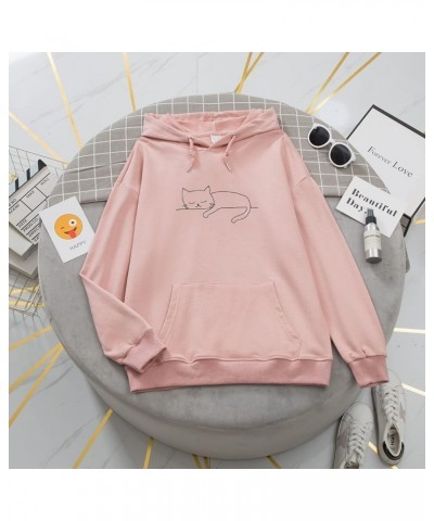 Y2K Cute Cat Sweatshirt for Girls Oversized Pullover Trendy Simple Line Art Graphic Hoodie for Women Comfy Sweaters Pink $11....