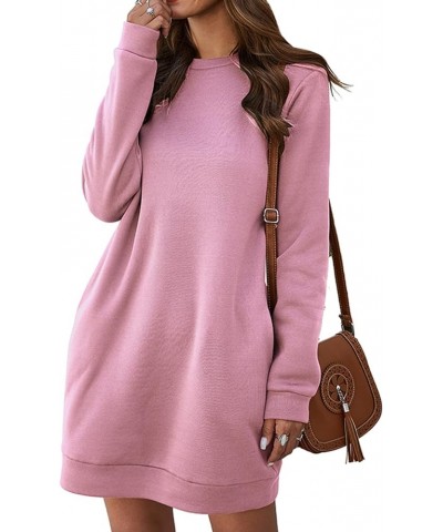 Women's Winter Sweatshirt Dress Fleece Lined Pullover Shirt with Pockets Warm Pink $17.29 Hoodies & Sweatshirts