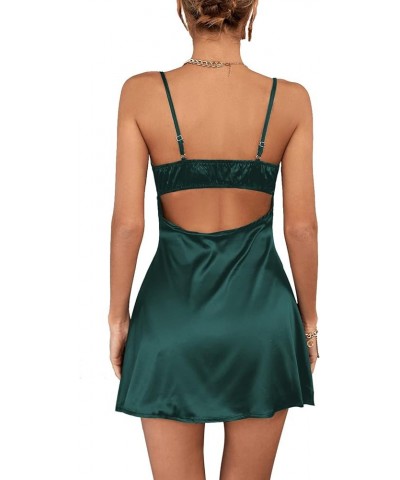 Women's Spaghetti Strap Lace Satin Slip Nightwear Sexy Party Mini Dress Dark Green $23.51 Lingerie