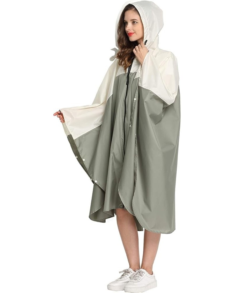 Womens Rain Poncho Stylish Polyester Waterproof Raincoat Free Size with Hood Zipper Various Colors Styles Green White $13.23 ...