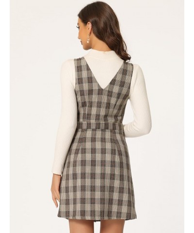 Women's Overalls Suspenders Halloween V Neck Plaid Houndstooth Pinafore Dress Brown Orange $23.77 Overalls