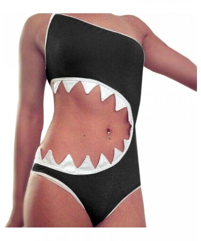 Women's One Piece Shark's Mouth Swimsuit Bikini Beachwear Tankini Black $10.52 Swimsuits