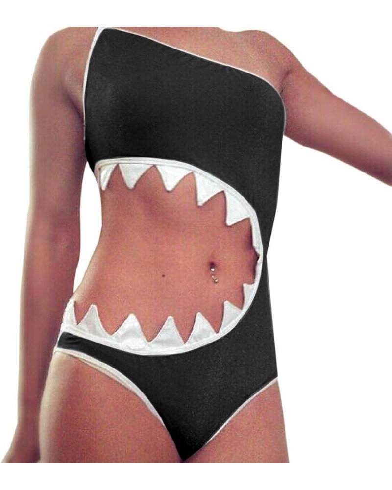 Women's One Piece Shark's Mouth Swimsuit Bikini Beachwear Tankini Black $10.52 Swimsuits