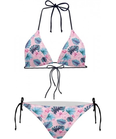 Womens 2 Piece Swimsuits Triangle Halter Thong Bikini Set Hawaiian Leaf $11.99 Swimsuits